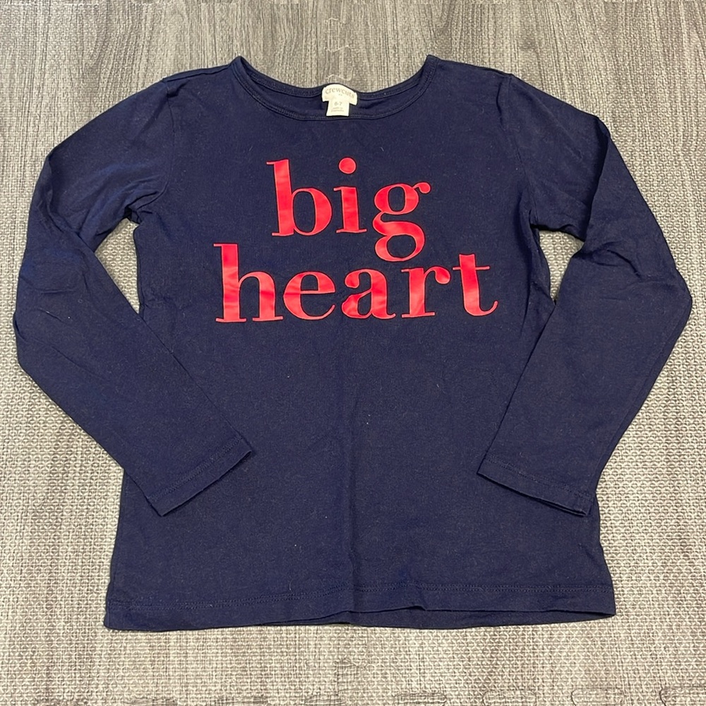 J. Crew Crewcuts Navy “Big Heart” Graphic Long Sleeve Tee - Girls Size 6-7